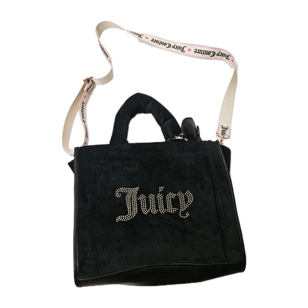Juicy Couture Women's Black Shoulder Strap Velour Bag Tote